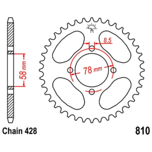Kettenrad 50Z Teilung 428 Innendurchmesser 058 Lochkreis 078 passend für: Hyosung GV, XRX, RT