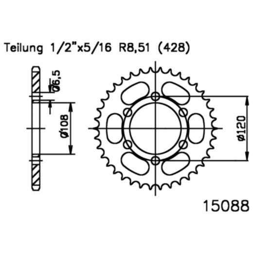 Kettenrad 49Z Teilung 428 schwarz Innendurchmesser 108 Lochkreis 120 passend für: Derbi GPR, Mulhacen