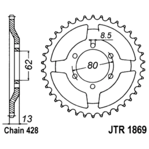 Kettenrad 45 Zähne für 428 Teilung