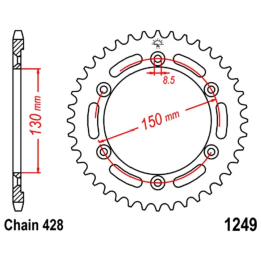 Kettenrad 51Z Teilung 428 Innendurchmesser 130 Lochkreis 150 pa