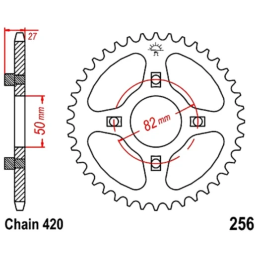 Kettenrad 37Z Teilung 420 Innendurchmesser 050 Lochkreis 082 passend für: Honda ST, SS, CB, XR