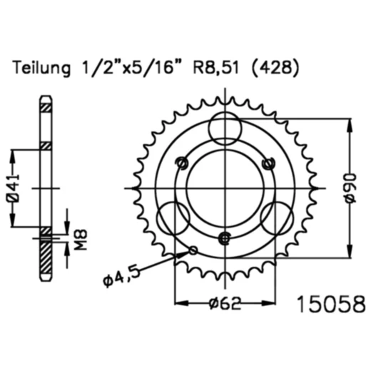 Kettenrad 35Z Teilung 428 schwarz Innendurchmesser 041 Lochkreis 062 passend für: Aeon Revo, Cobra