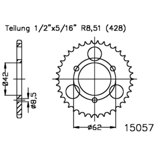 Kettenrad 32Z Teilung 428 schwarz Innendurchmesser 042 Lochkreis 062 passend für: Masai L, A, K
