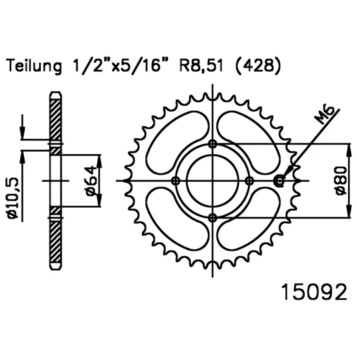 Kettenrad 40Z Teilung 428 schwarz Innendurchmesser 064 Lochkreis 082 passend für: Adly/Her Chee/Herkules RS, Super Cross, Utility II