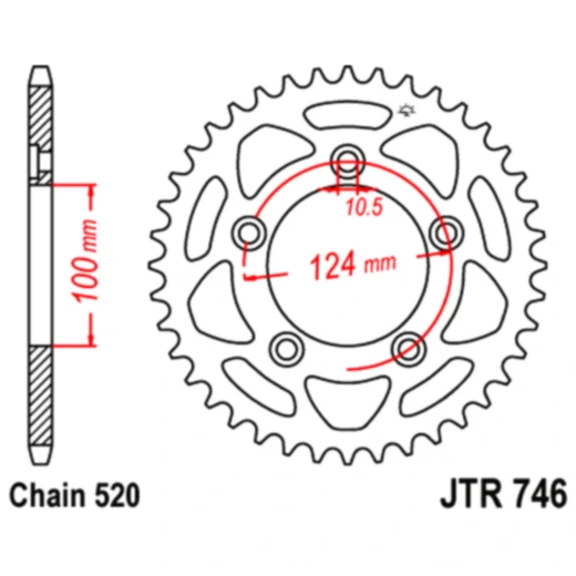 Kettenrad 46Z Teilung 520 Innendurchmesser 100 Lochkreis 124 passend für: Ducati Scrambler, Monster, Panigale