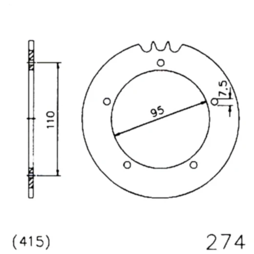 Kettenrad 42Z Teilung 415 schwarz Innendurchmesser 095 Lochkreis 110 passend für: Hercules KX - 5
