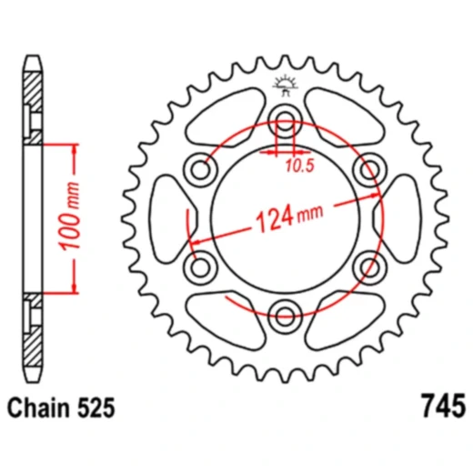 Kettenrad 38Z Teilung 525 Innendurchmesser 100 Lochkreis 124 passend für: Ducati Monster, Sport, ST4S