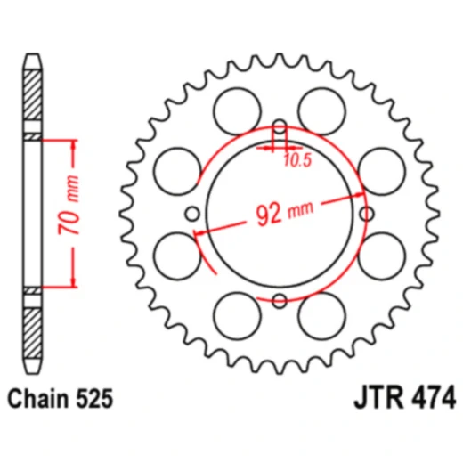 Kettenrad 48Z Teilung 525 Innendurchmesser 070 Lochkreis 092 passend für: Kawasaki KH, S1
