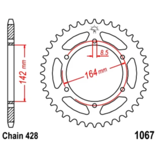 Kettenrad 52Z Teilung 428 Innendurchmesser 142 Lochkreis 164 passend für: Hyosung GT