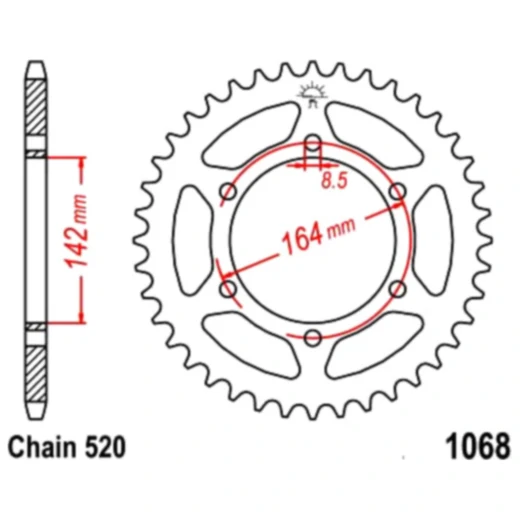 Kettenrad 46Z Teilung 520 Innendurchmesser 142 Lochkreis 164 passend für: Hyosung GT, GD