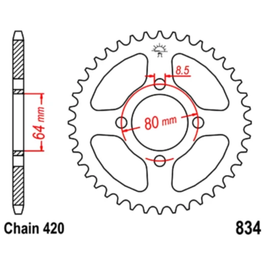 Kettenrad 52Z Teilung 420 Innendurchmesser 064 Lochkreis 080 passend für: Yamaha PW, TT - R, LB - 2M