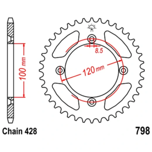 Kettenrad 52Z Teilung 428 Innendurchmesser 100 Lochkreis 120 passend für: Suzuki RM