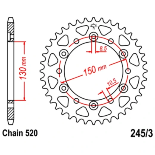Kettenrad 47Z Teilung 520 Innendurchmesser 130 Lochkreis 150 passend für: Honda NX, FMX, VT