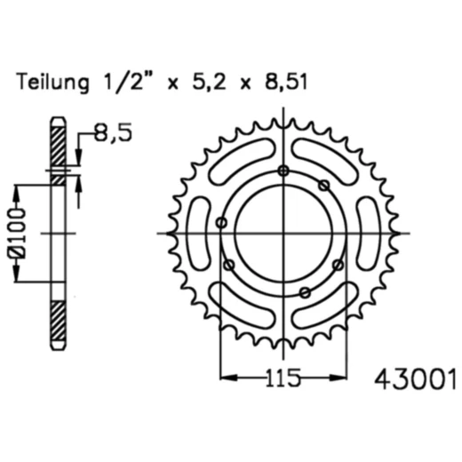 Kettenrad 46Z Teilung 420 schwarz Innendurchmesser 100 Lochkreis 115 passend für: Gilera GSM
