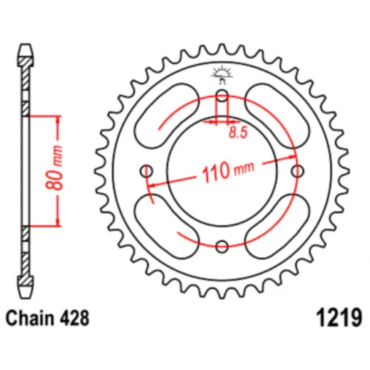 Kettenrad 42Z Teilung 428 Innendurchmesser 080 Lochkreis 110 passend für: Honda CBF, CB