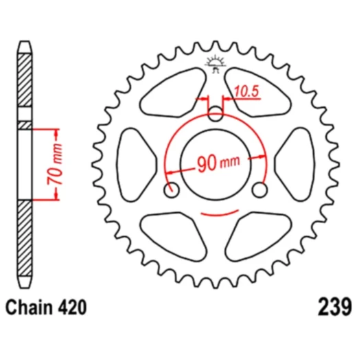 Kettenrad 40Z Teilung 420 Innendurchmesser 070 Lochkreis 090 passend für: Honda MBX, MB, MTX
