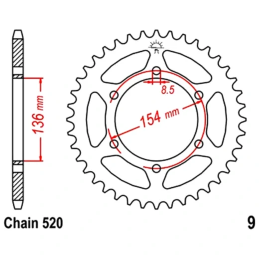 Kettenrad 47Z Teilung 520 Innendurchmesser 136 Lochkreis 154 passend für: BMW G