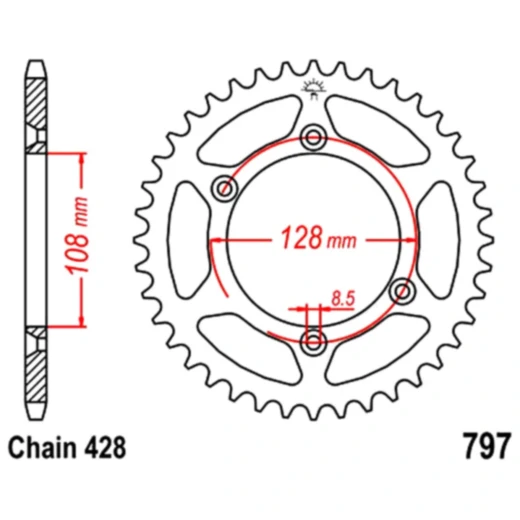 Kettenrad 57Z Teilung 428 Innendurchmesser 108 Lochkreis 128 passend für: Suzuki DR - Z
