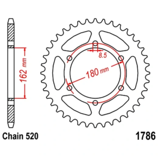 Kettenrad 52Z 520 mm – Innendurchmesser 162 mm, Lochkreis 180 mm