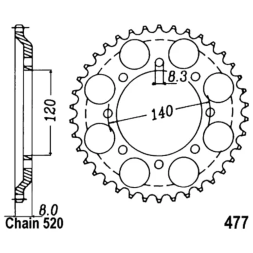 Kettenrad 43Z Teilung 520 Innendurchmesser 120 Lochkreis 140 passend für: Kawasaki KLR