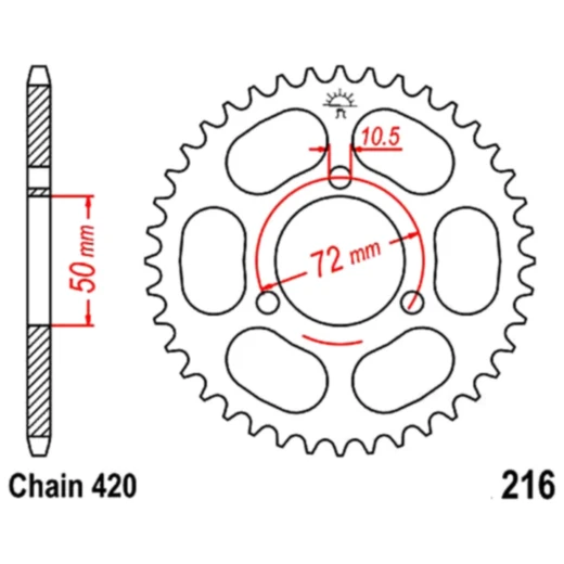 Kettenrad 47Z Teilung 420 Innendurchmesser 050 Lochkreis 072 pa