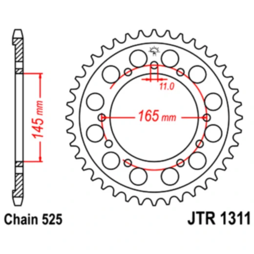 Kettenrad 44Z Teilung 525 Innendurchmesser 145 Lochkreis 165 passend für: Honda NT, VFR