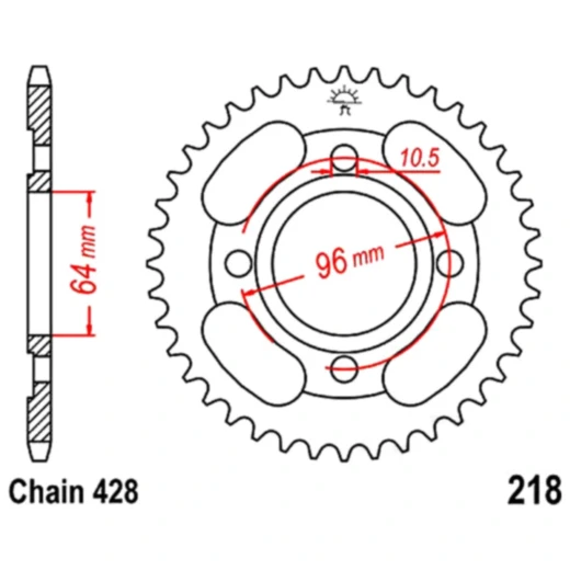 Kettenrad 44Z Teilung 428 Innendurchmesser 064 Lochkreis 096 passend für: Honda CG