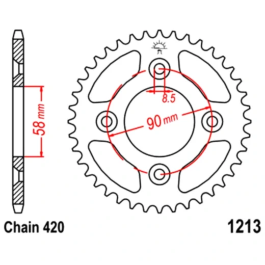 Kettenrad 37Z Teilung 420 Innendurchmesser 058 Lochkreis 090 passend für: Honda CRF, XR