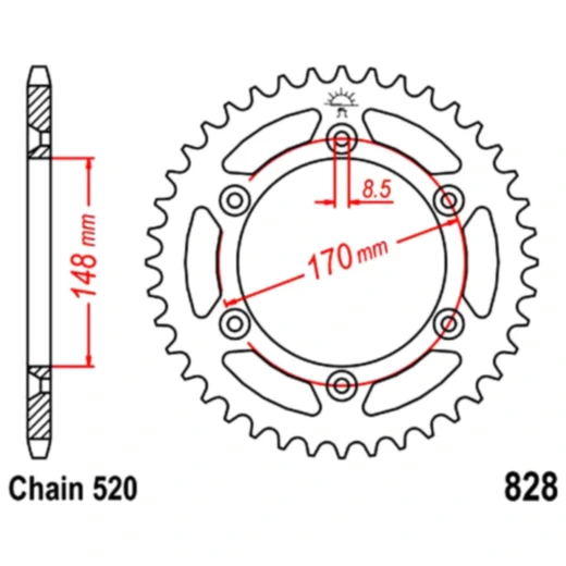 Kettenrad 50Z Teilung 520 Innendurchmesser 148 Lochkreis 170 passend für: Cagiva T4E, T4R