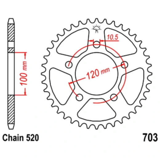 Kettenrad 44Z Teilung 520 Innendurchmesser 100 Lochkreis 120 passend für: Aprilia RS, Tuono, RSV