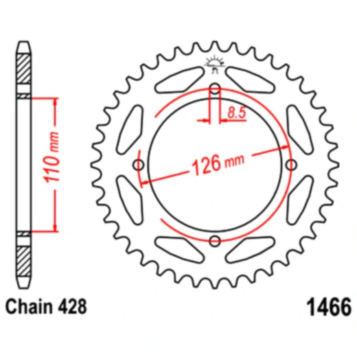 Kettenrad 47Z Teilung 428 Innendurchmesser 110 Lochkreis 126 passend für: Kawasaki KX, KLX