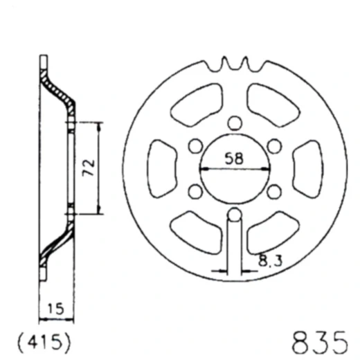 Kettenrad 38Z Teilung 415 schwarz Innendurchmesser 058 Lochkreis 072 passend für: Zündapp ZD (20, 40, 25, 50), C, CX