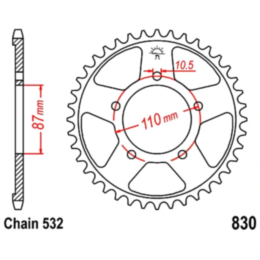Kettenrad 46Z 532 Teilung - Innendurchmesser 87mm, Lochkreis 110