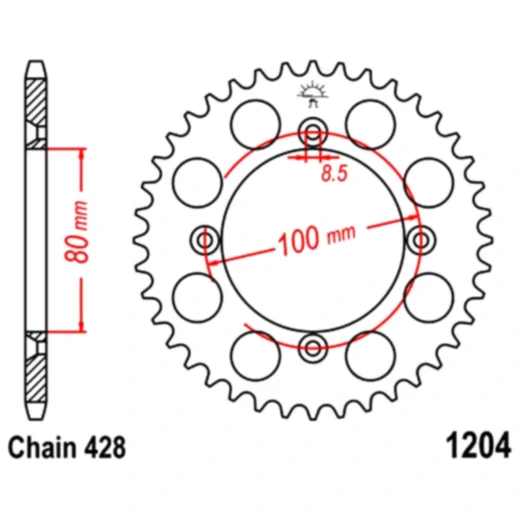 Kettenrad 49Z Teilung 428 Innendurchmesser 080 Lochkreis 100 pa