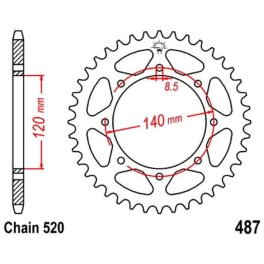 Kettenrad 44Z Teilung 520 Innendurchmesser 120 Lochkreis 140 passend für: Kawasaki KLE, KLR, W