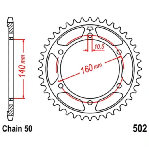 Kettenrad 47Z Teilung 530 Innendurchmesser 140 Lochkreis 160 passend für: Kawasaki GPZ, ZZR, ZRX