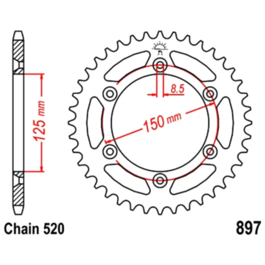 Kettenrad 50Z Teilung 520 Innendurchmesser 125 Lochkreis 150 passend für: Husqvarna FE, FC, TE