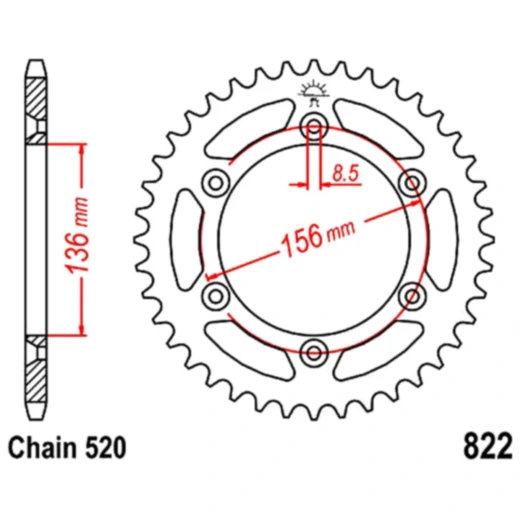 Kettenrad 51Z Teilung 520 Innendurchmesser 136 Lochkreis 156 passend für: Husqvarna TE, WR, SM, CR