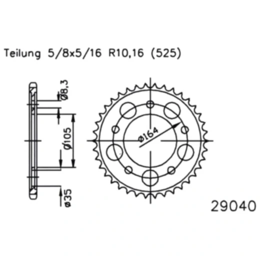 Kettenrad 47Z Teilung 525 schwarz Innendurchmesser 105 Lochkreis 164 passend für: Gilera GP