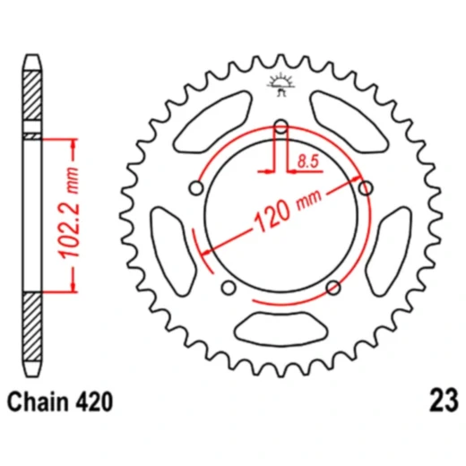 Kettenrad 47Z Teilung 420 Innendurchmesser 102. 2 Lochkreis 120 passend für: Aprilia RS