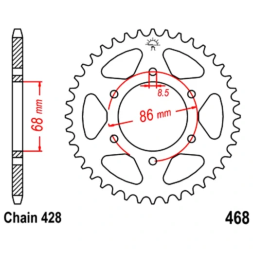 Kettenrad 46Z Teilung 428 Innendurchmesser 068 Lochkreis 086 passend für: Kawasaki BN