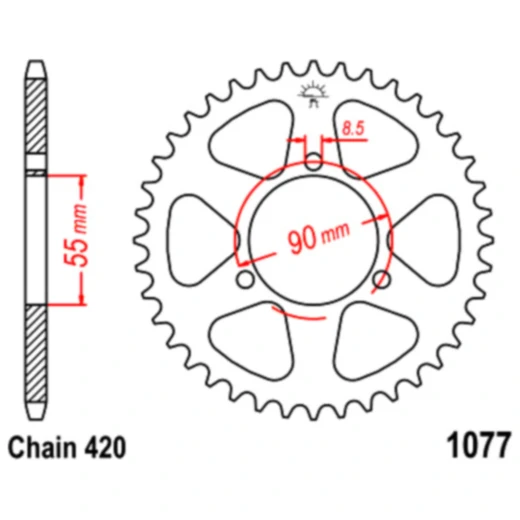 Kettenrad 47Z Teilung 420 Innendurchmesser 055 Lochkreis 090 passend für: Rieju RS - 2, NKD