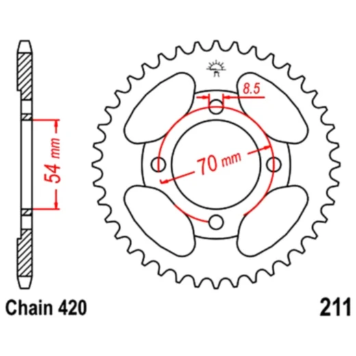 Kettenrad 36Z Teilung 420 Innendurchmesser 054 Lochkreis 070 passend für: Honda C