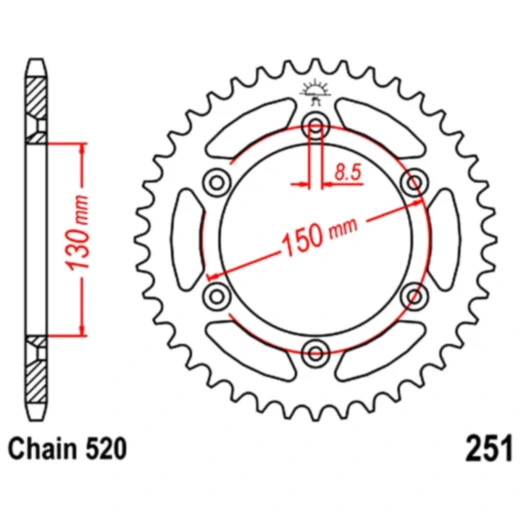 Kettenrad 49Z Teilung 520 Innendurchmesser 130 Lochkreis 150 passend für: Fantic XEF, XX, XXF