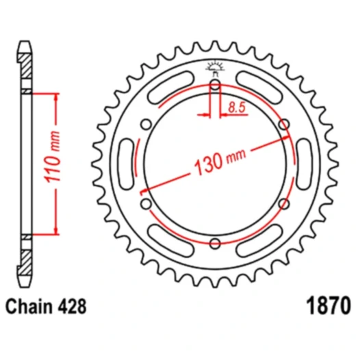 Kettenrad 44Z für Motorräder Teilung 428 Innendurchmesser 110