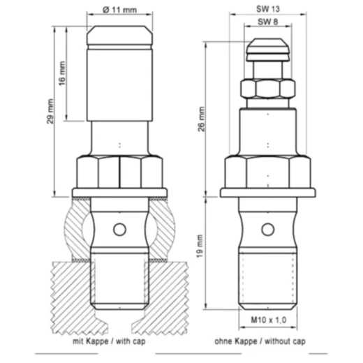 Hohlschraube einfach M10 x 1 19 mm mit Entlüfterventil passend