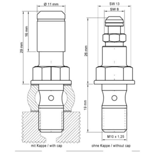 Hohlschraube einfach M10 x 1. 25 19 mm mit Entlüfterventil pass
