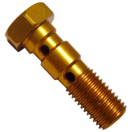 Doppelhohlschraube M10 x 1,25 mm aus Aluminium in Gold