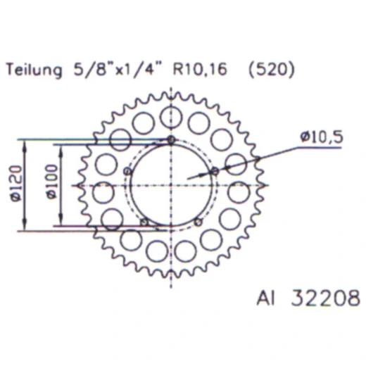 Alu - Kettenrad 40Z Teilung 520 silber Esjot Innendurchmesser 100 Lochkreis 120 passend für: Aprilia RS, RSV, Tuono