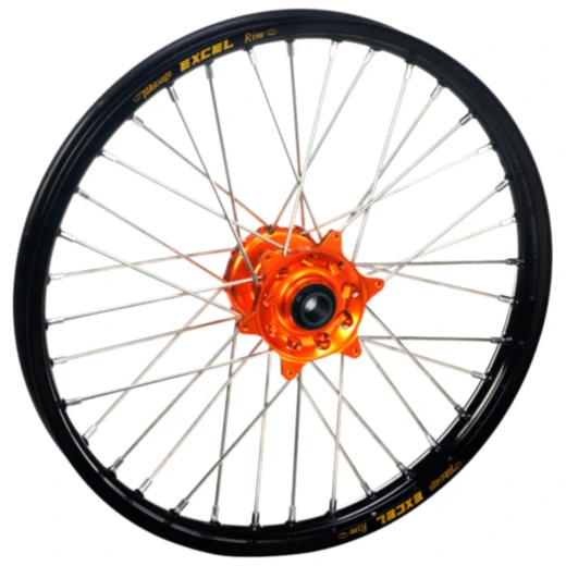 Komplett Rad 21-1.85 Haan Wheels mit schwarzer Felge und oranger Nabe